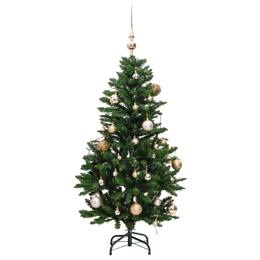 kunstigt juletræ 150 LED'er og kuglesæt hængslet 150 cm