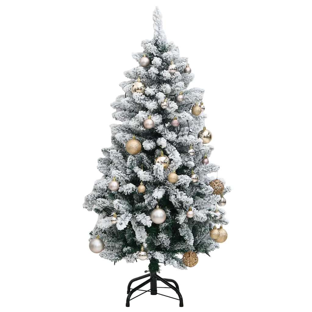 kunstigt juletræ 150 LED'er og kuglesæt hængslet 150 cm