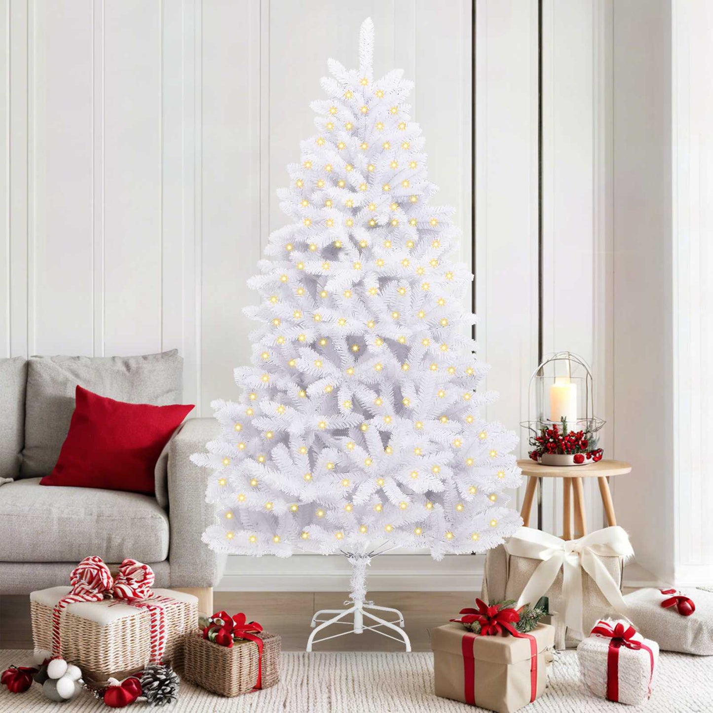 Kunstigt juletræ 300 LED'er PVC og Stål Hvid