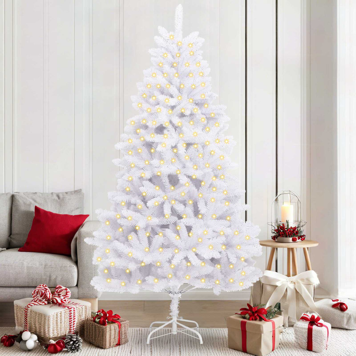Kunstigt juletræ 300 LED'er PVC og Stål Hvid
