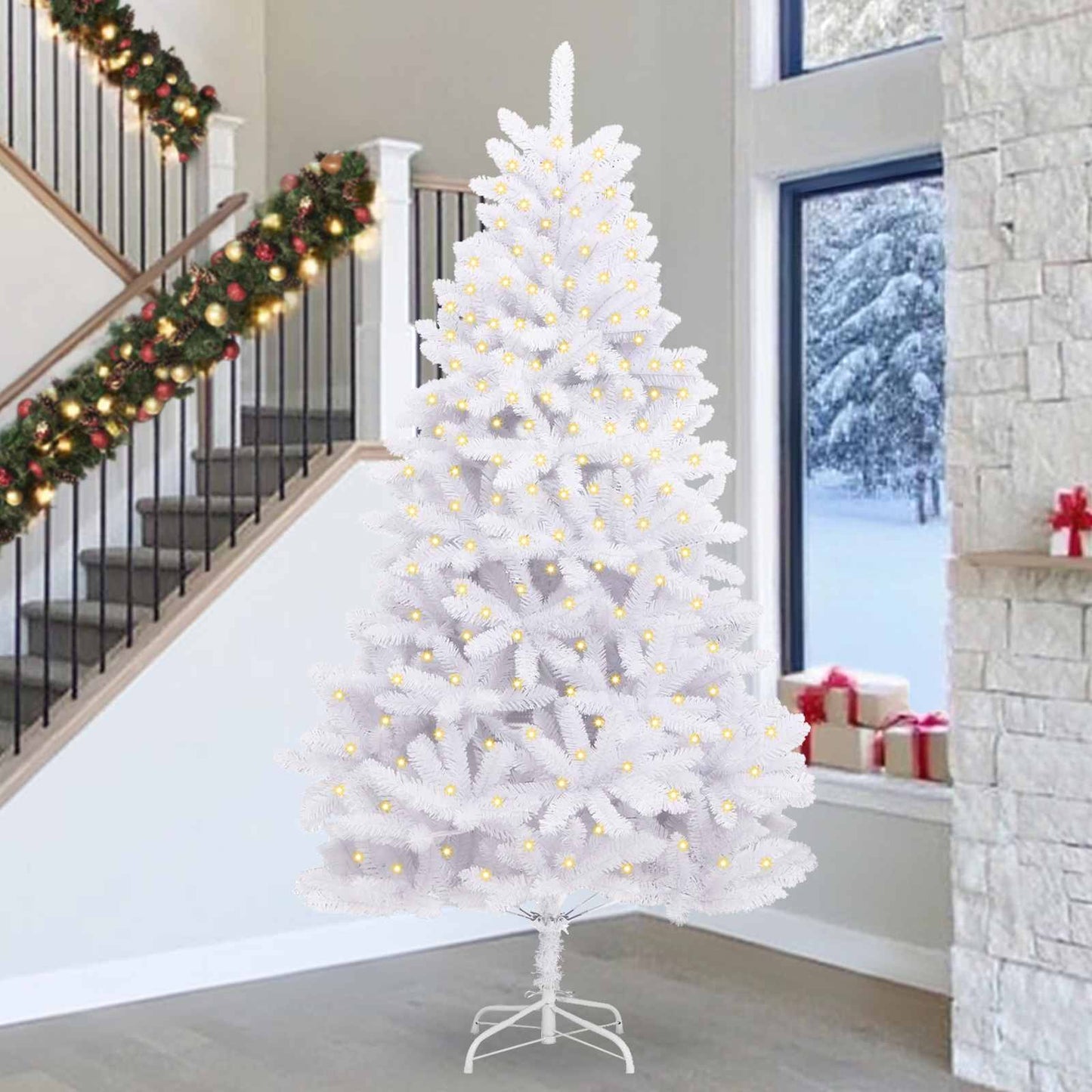 Kunstigt juletræ 300 LED'er PVC og Stål Hvid