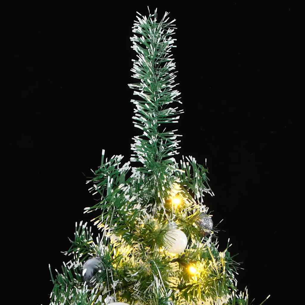kunstigt juletræ med 300 LED'er + sne og kuglesæt 210 cm