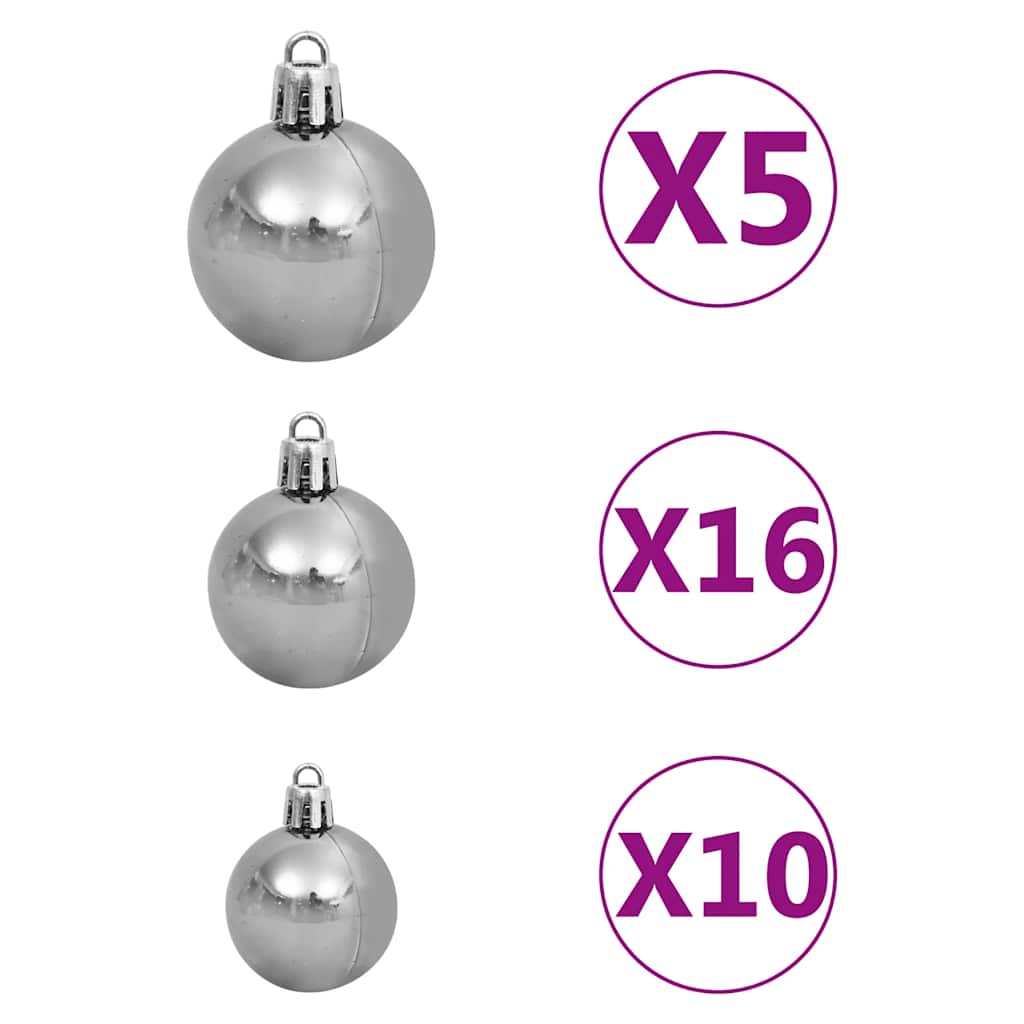 kunstigt juletræ med 300 LED'er + sne og kuglesæt 210 cm