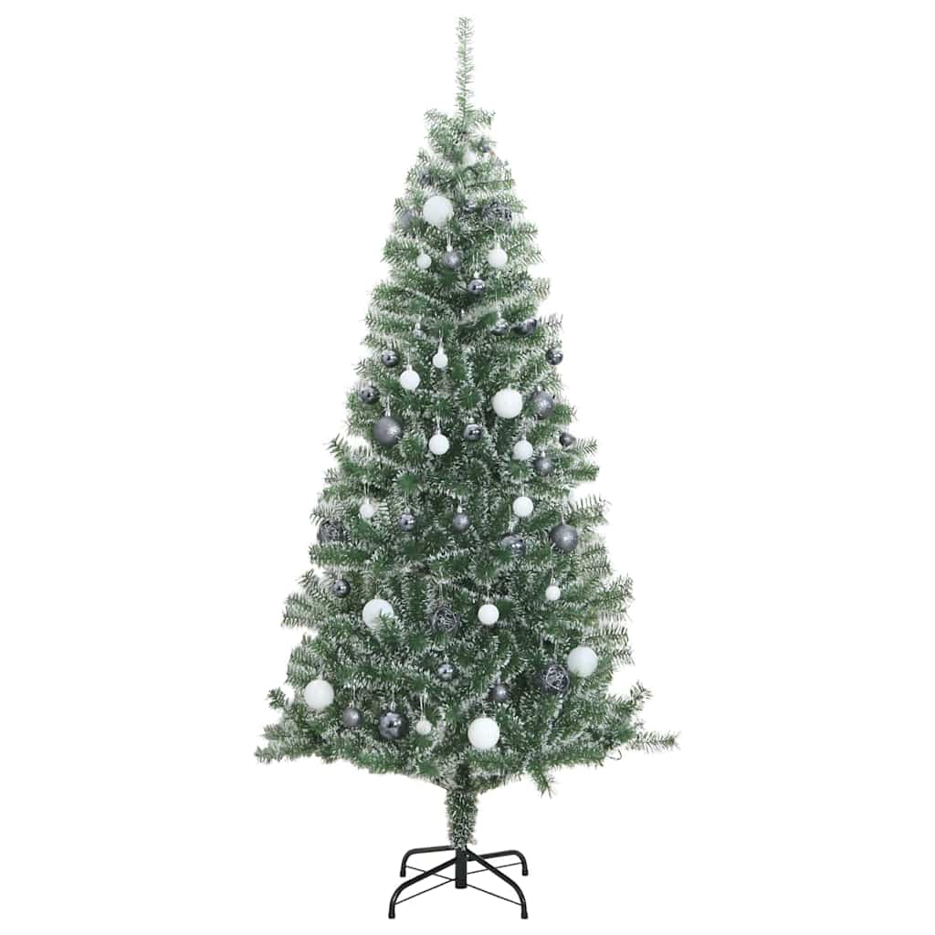 kunstigt juletræ med 300 LED'er + sne og kuglesæt 240 cm
