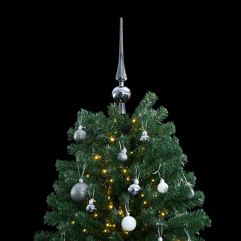 kunstigt juletræ 300 LED'er og kuglesæt hængslet 210 cm
