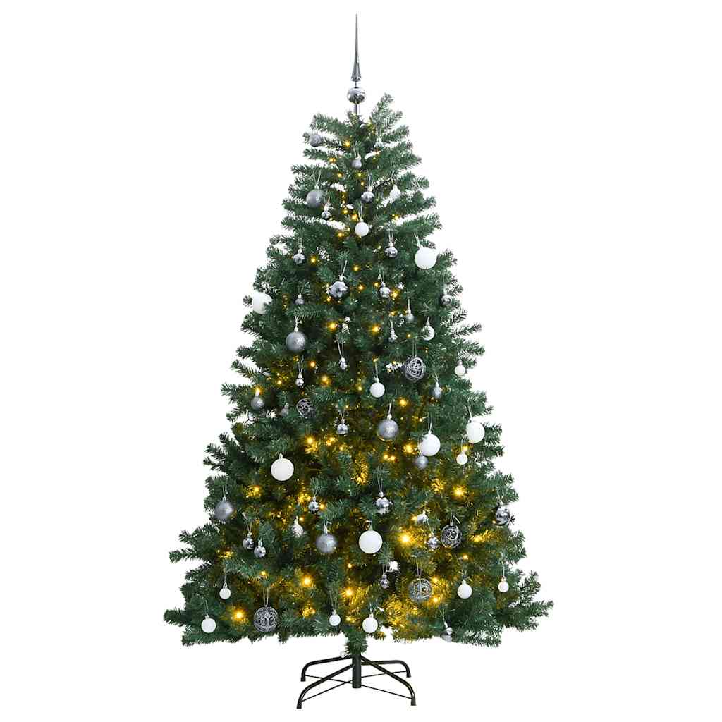 kunstigt juletræ 300 LED'er og kuglesæt hængslet 240 cm