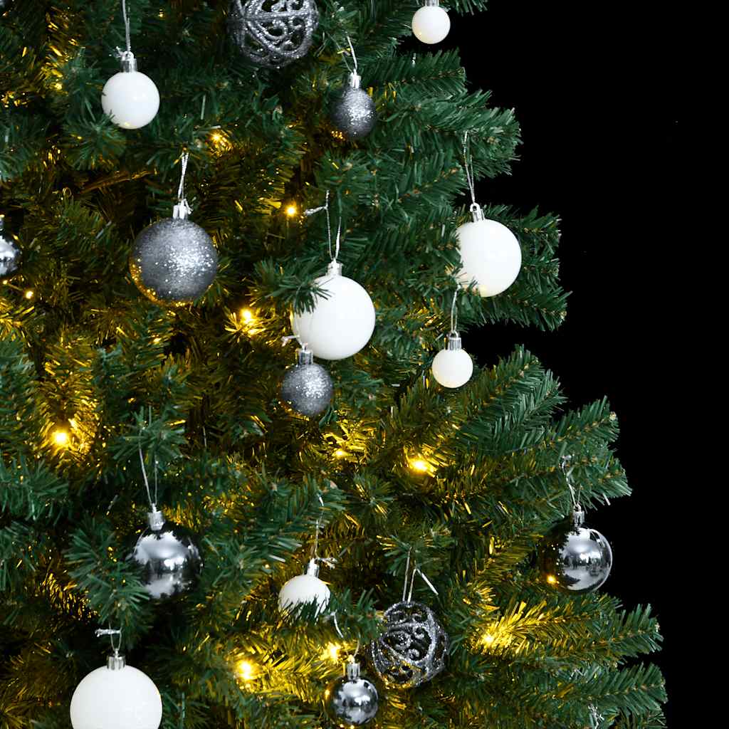 kunstigt juletræ 300 LED'er og kuglesæt hængslet 240 cm