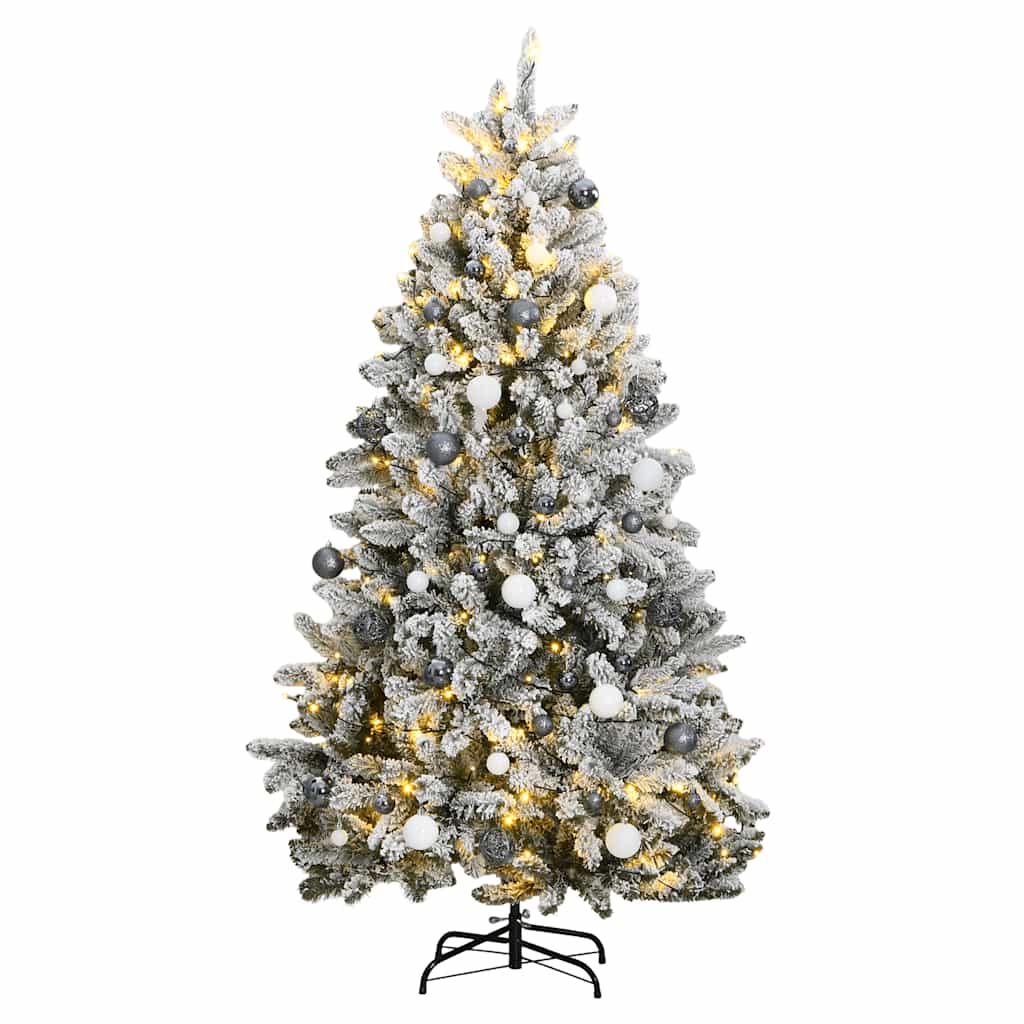 kunstigt juletræ 300 LED'er og kuglesæt hængslet 180 cm