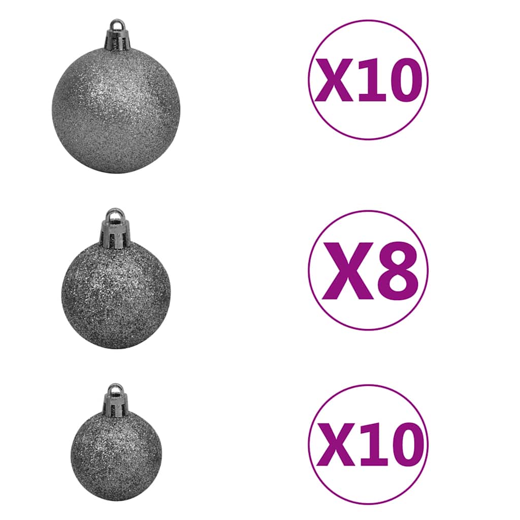 kunstigt juletræ 300 LED'er og kuglesæt hængslet 210 cm
