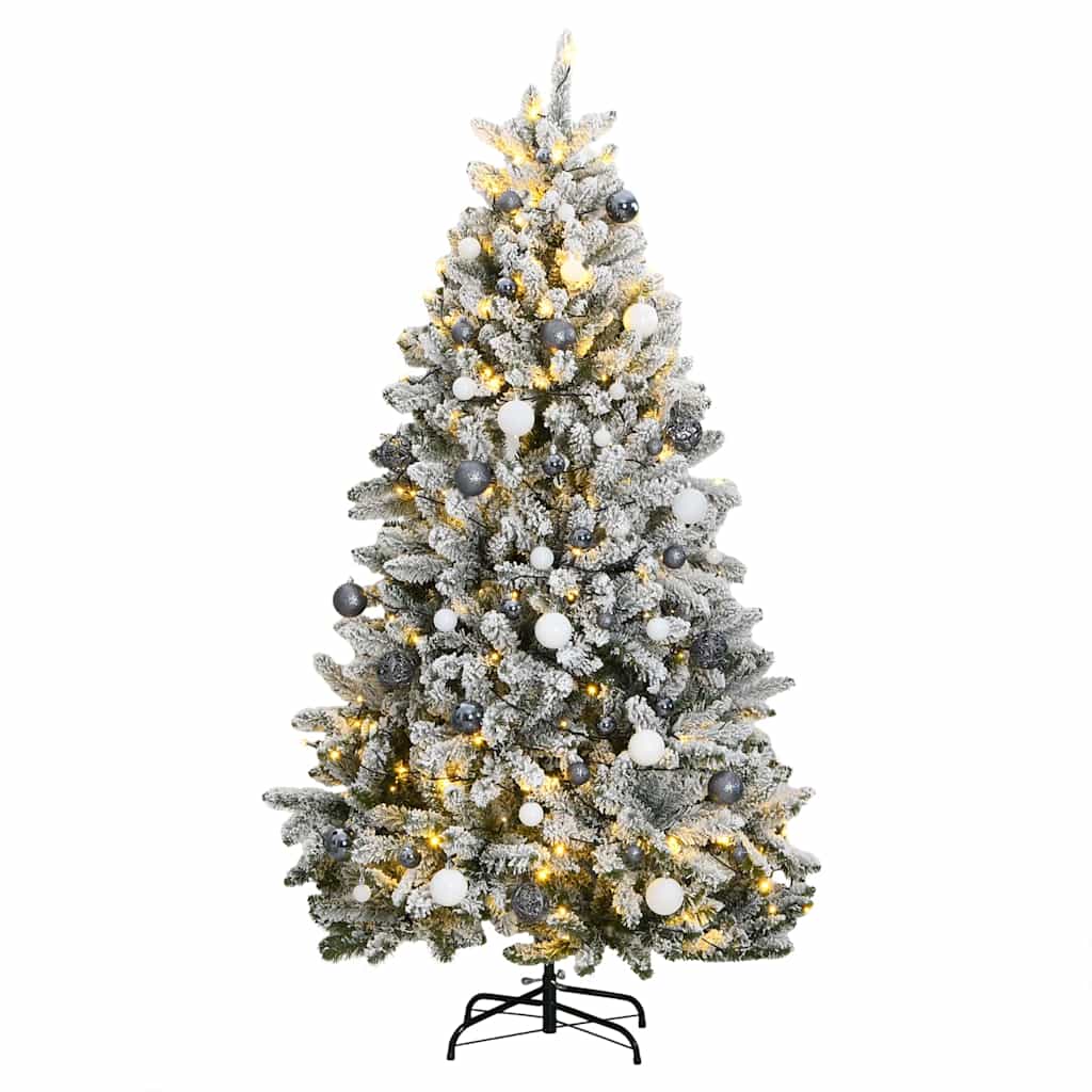 kunstigt juletræ 300 LED'er og kuglesæt hængslet 270 cm