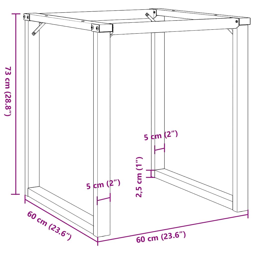 bordben til spisebord 60x60x73 cm O-stel stål