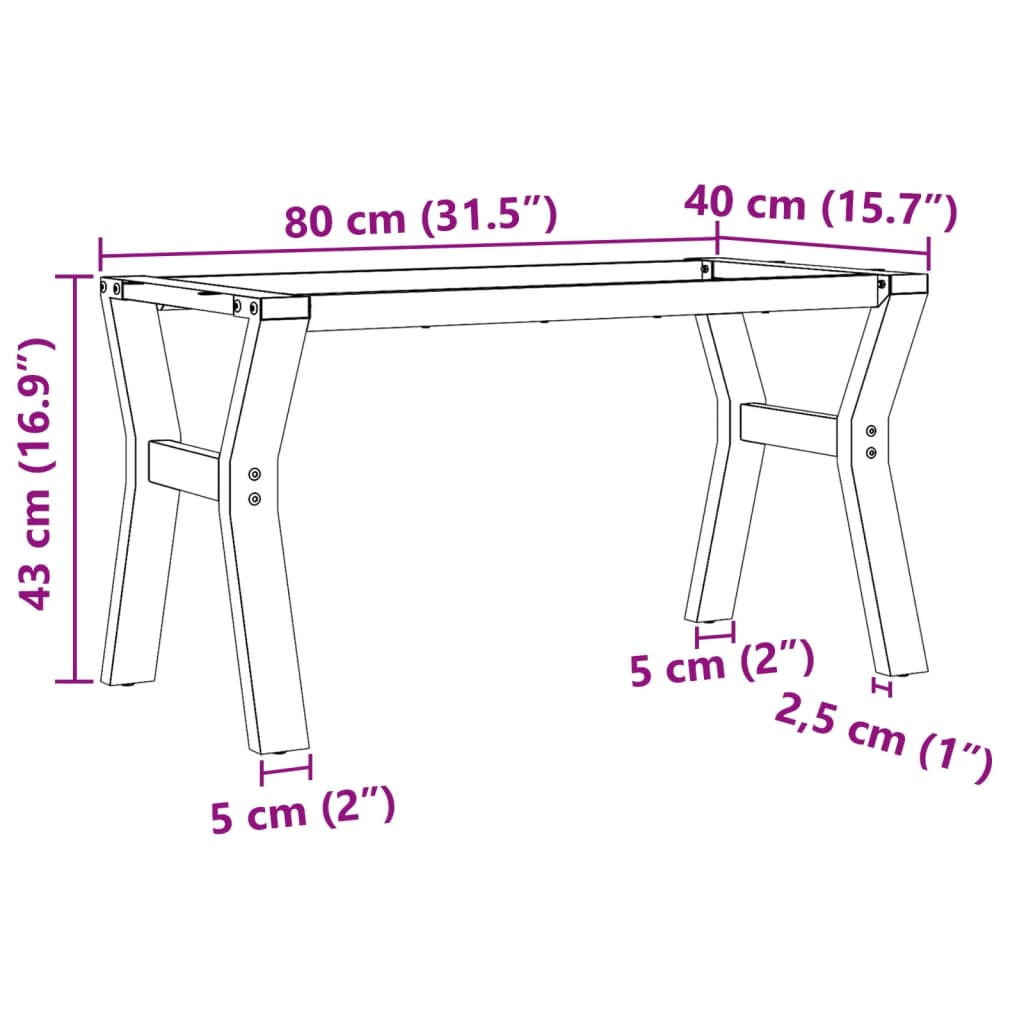 bordben til sofabord 90x40x43 cm Y-stel stål