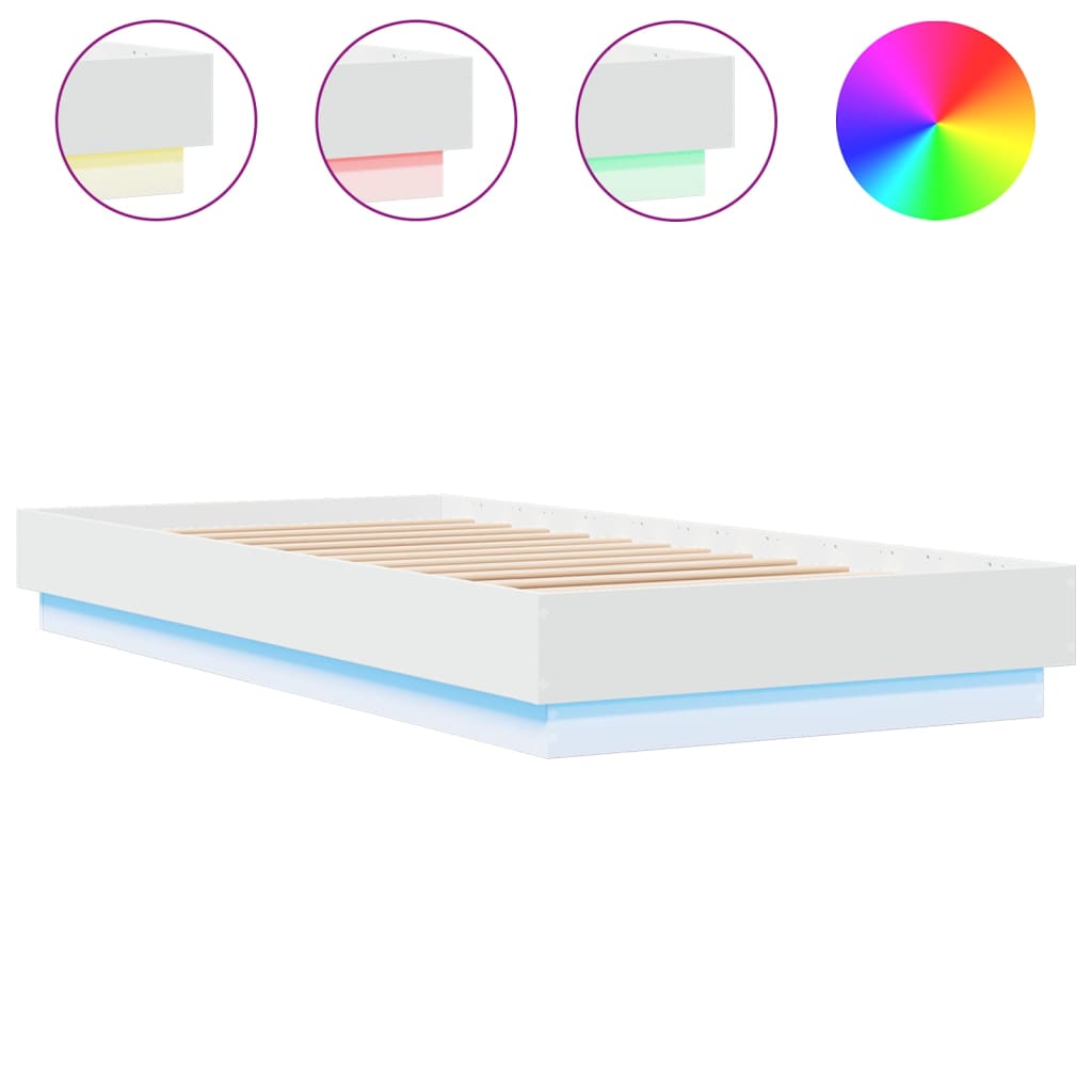 sengeramme med LED-lys 100x200 cm hvid
