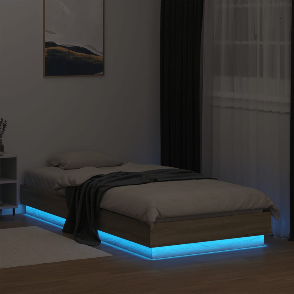 sengeramme med LED-lys 100x200 cm sonoma-eg