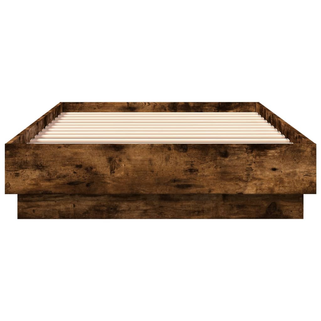 sengeramme med LED-lys 100x200 cm røget egetræsfarve