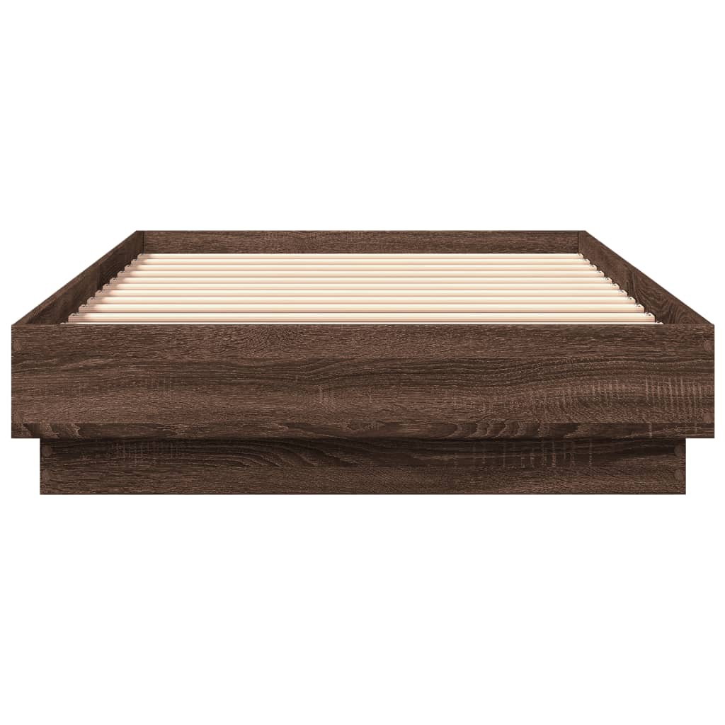 sengeramme med LED-lys 100x200 cm brun egetræsfarve