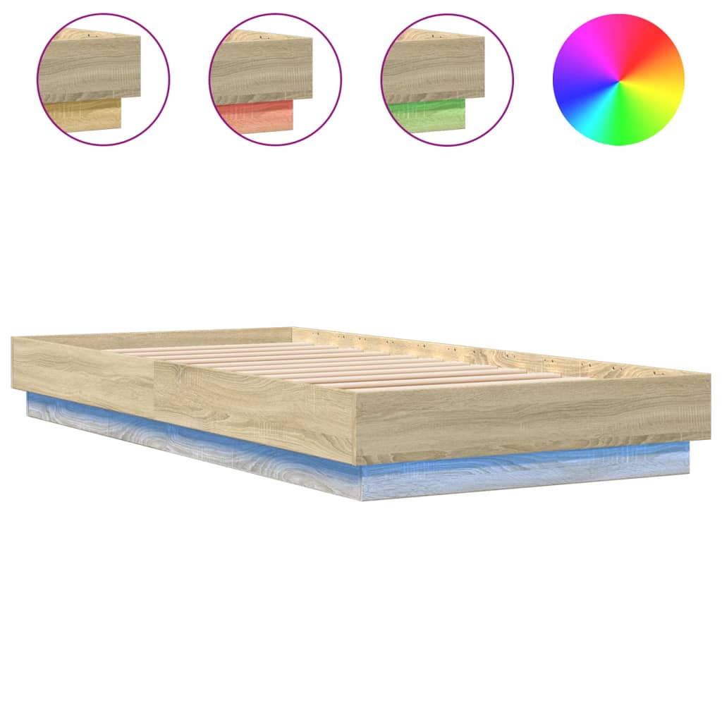 sengeramme med LED-lys 90x200 cm sonoma-eg