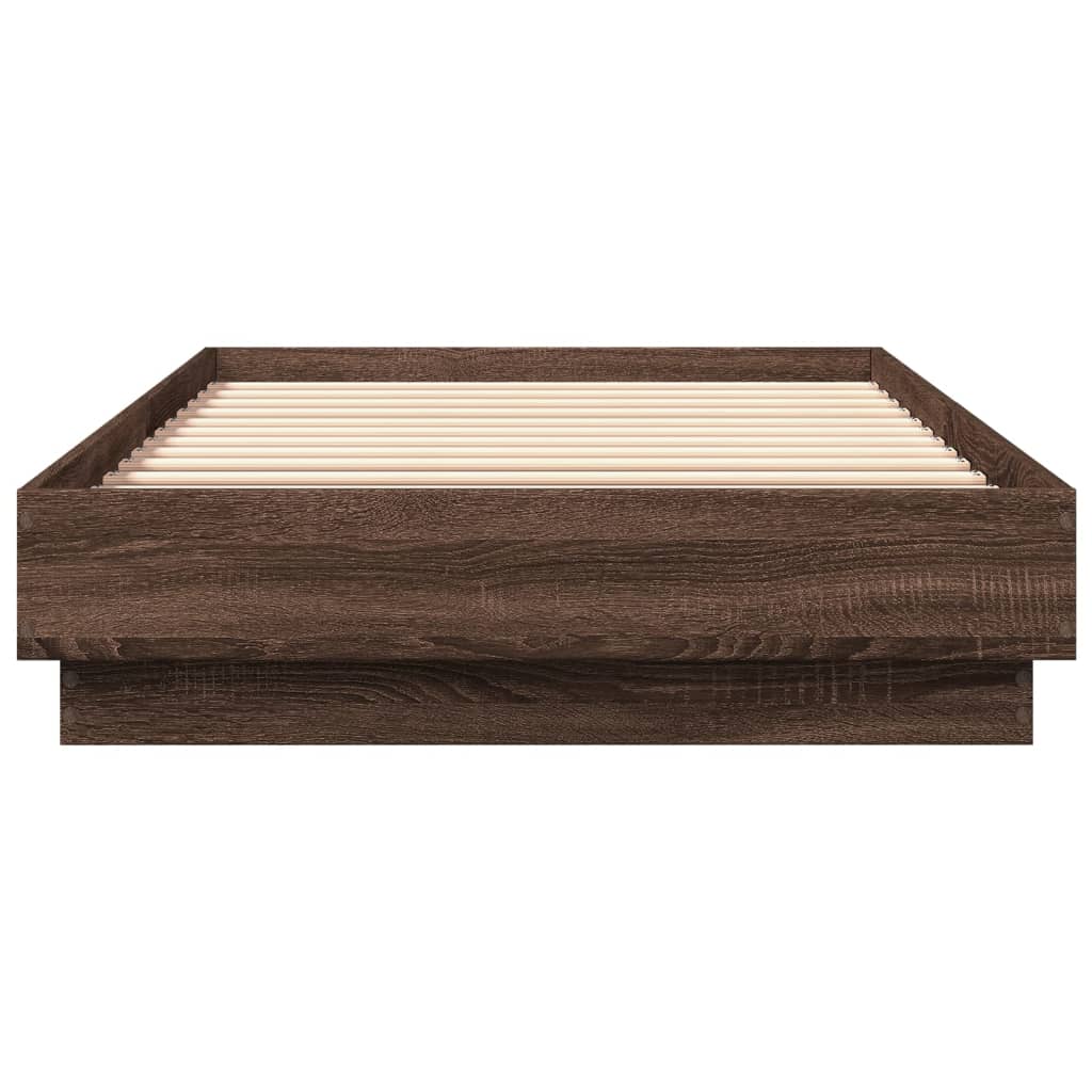 sengeramme med LED-lys 90x200 cm brun egetræsfarve