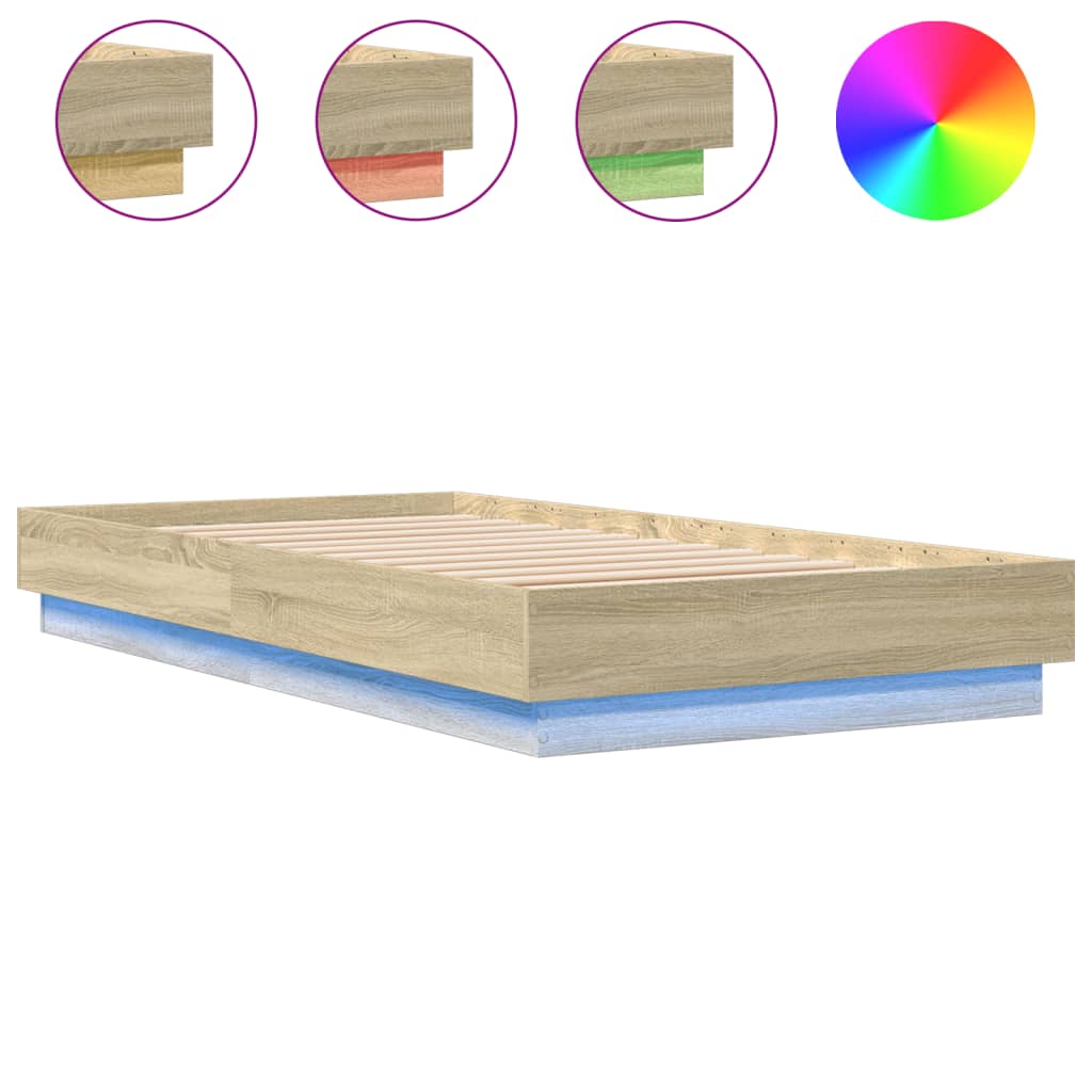 sengeramme med LED-lys 90x190 cm sonoma-eg