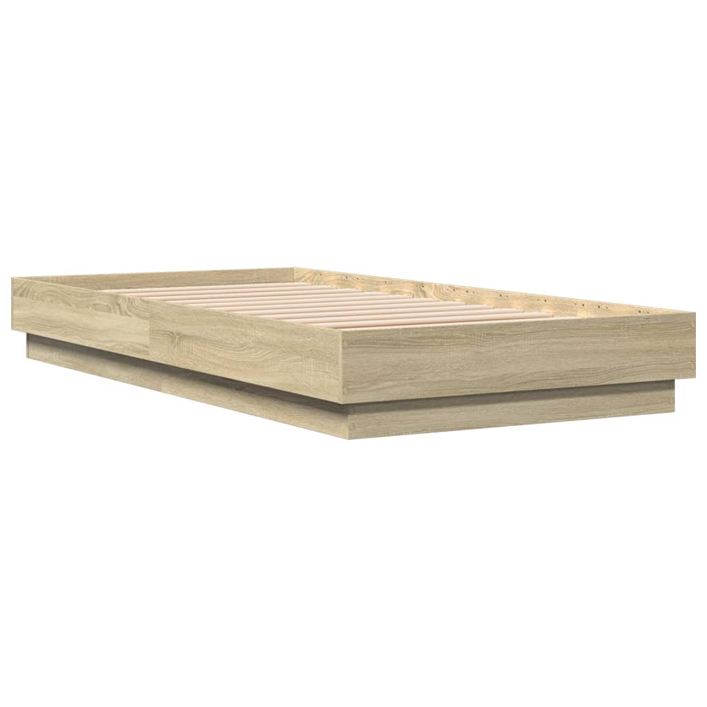 sengeramme med LED-lys 90x190 cm sonoma-eg