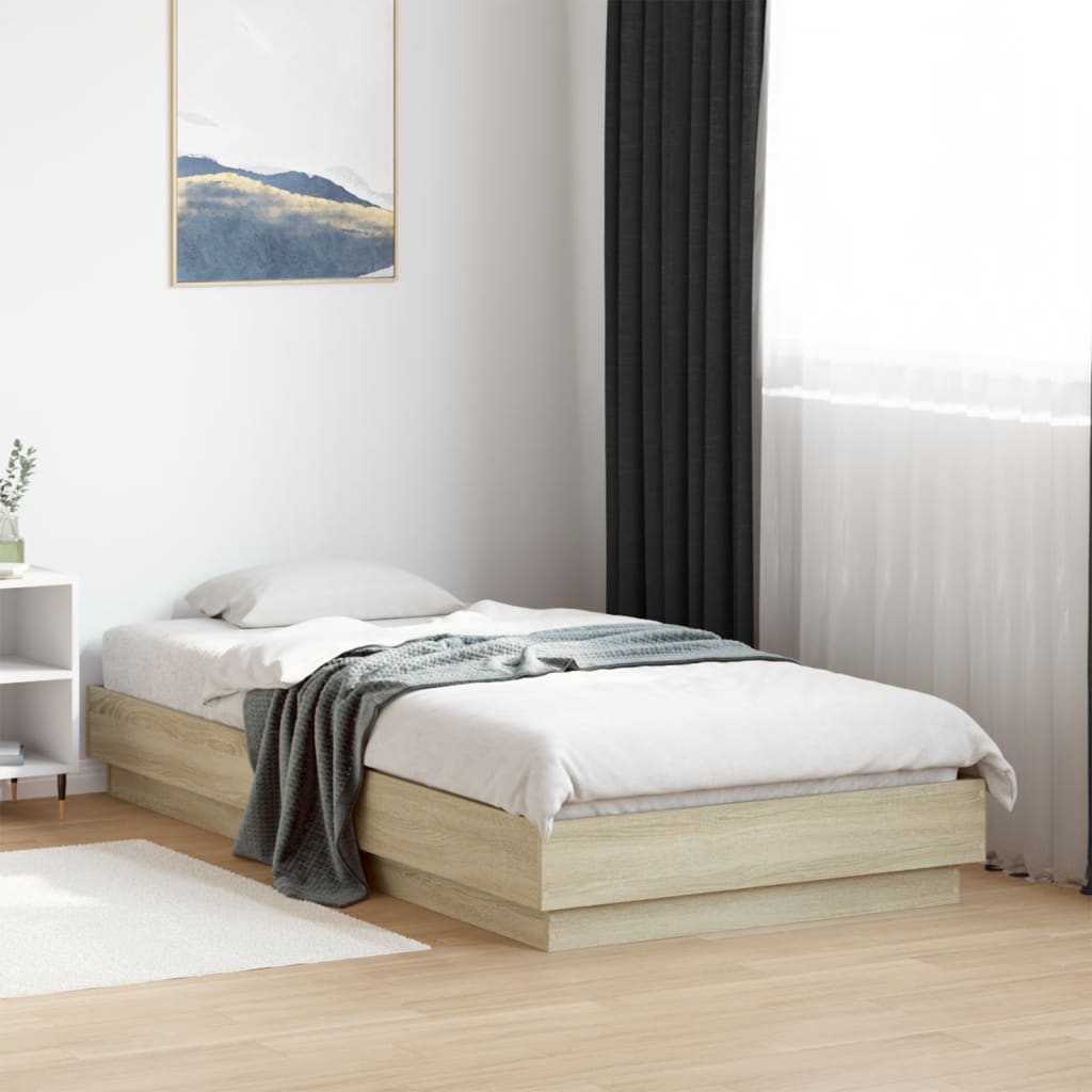 sengeramme med LED-lys 90x190 cm sonoma-eg
