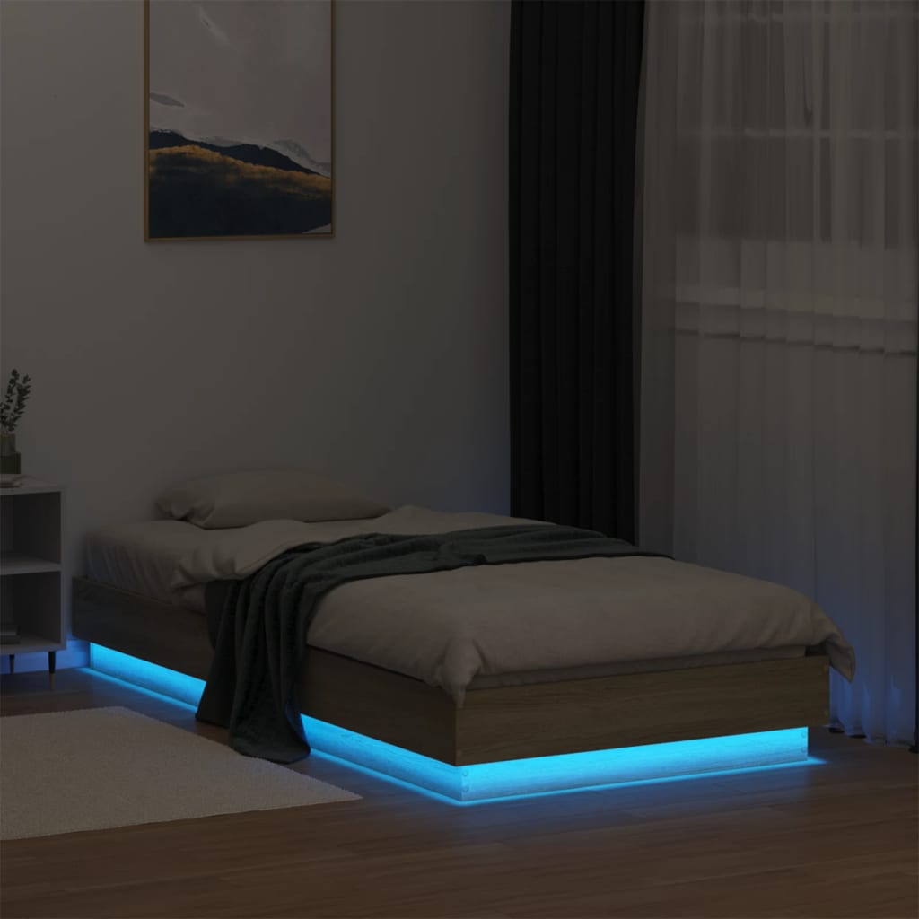 sengeramme med LED-lys 90x190 cm sonoma-eg