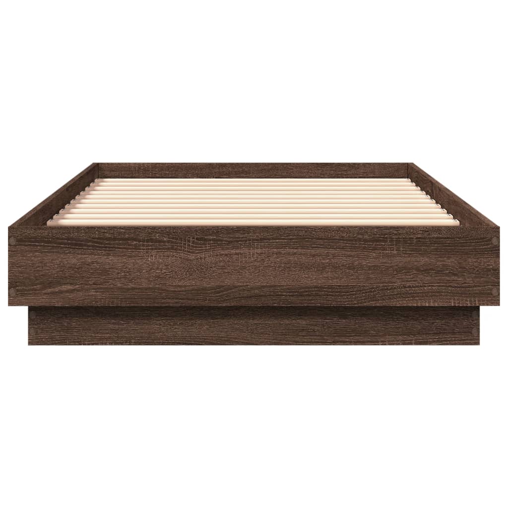 sengeramme med LED-lys 90x190 cm brun egetræsfarve