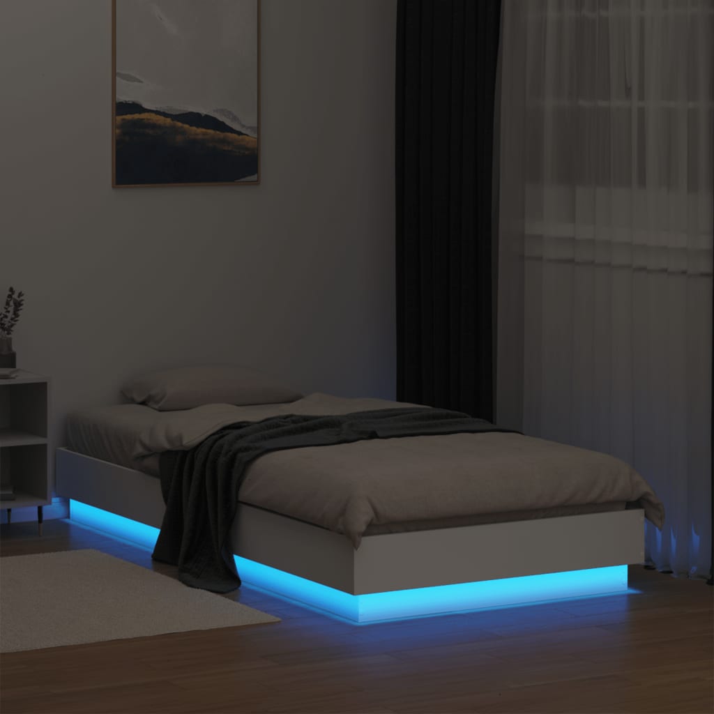 sengeramme og LED-lys 75x190 cm hvid