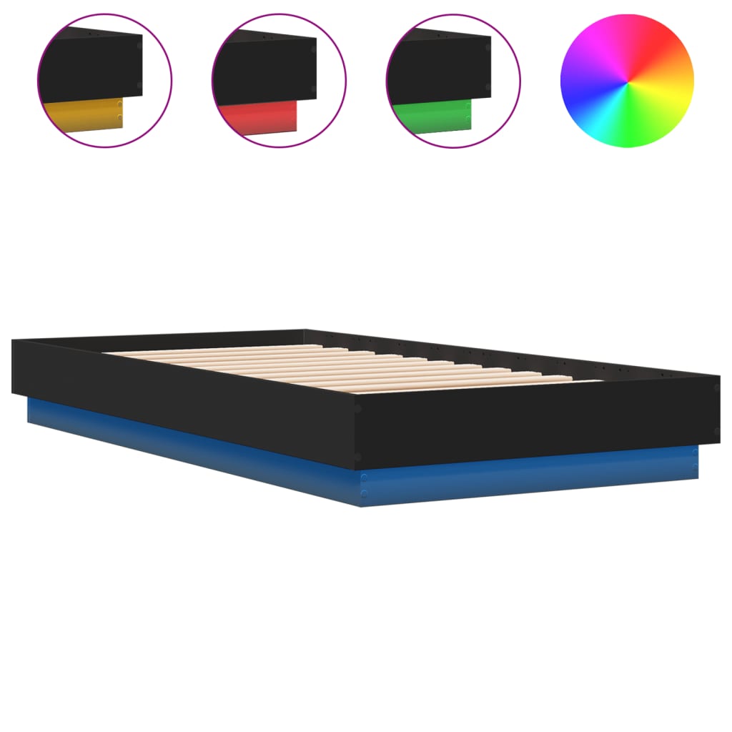 sengeramme med LED-lys 75x190 cm sort