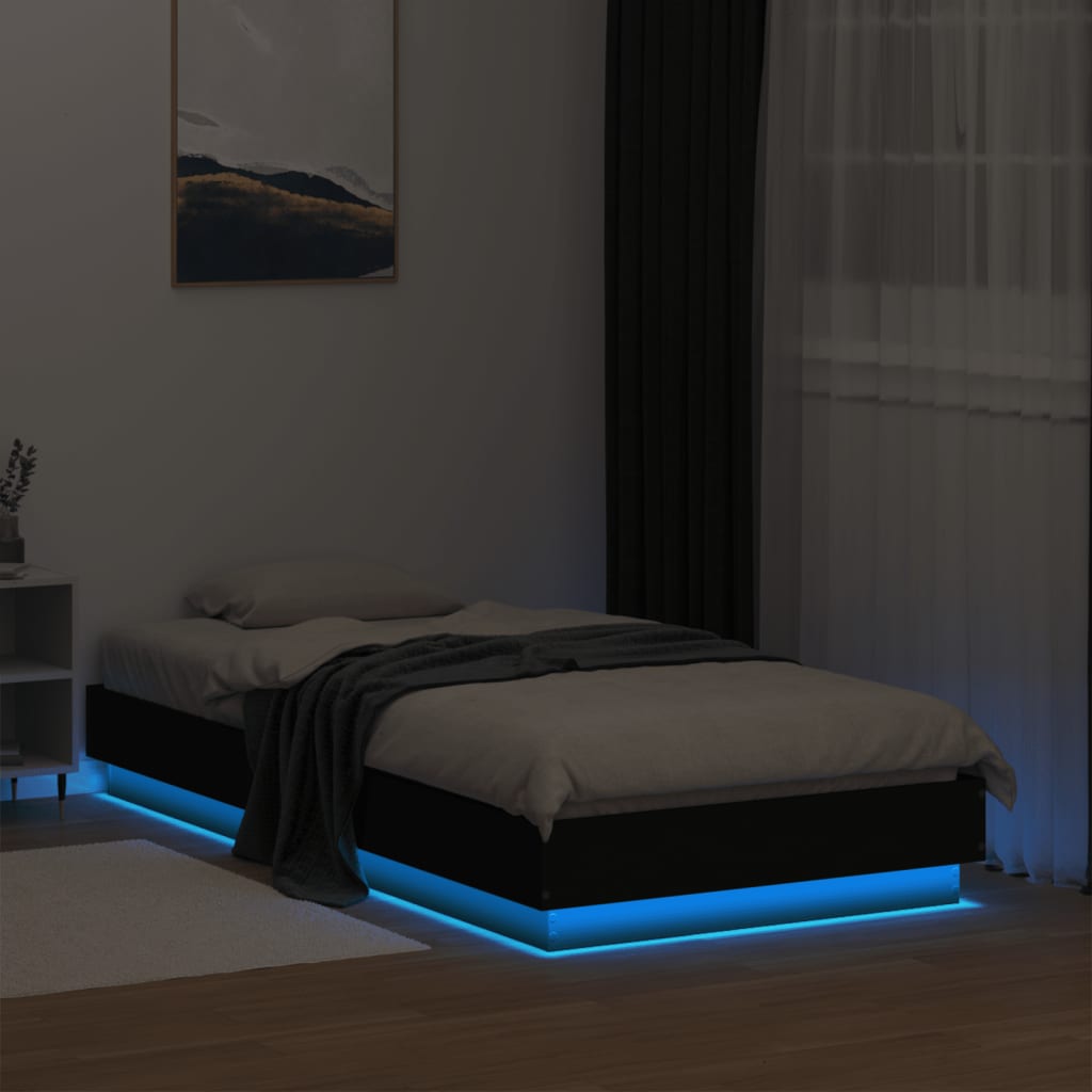 sengeramme med LED-lys 75x190 cm sort
