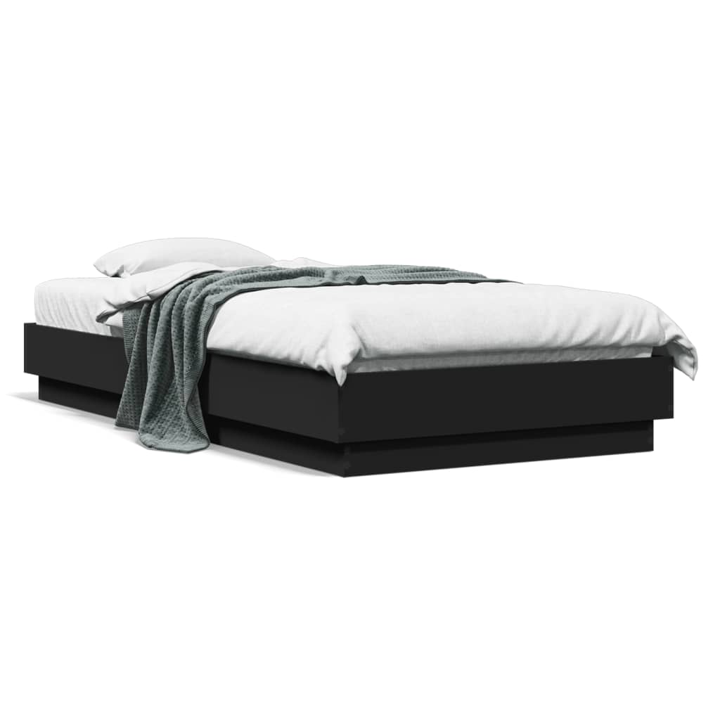 sengeramme med LED-lys 75x190 cm sort