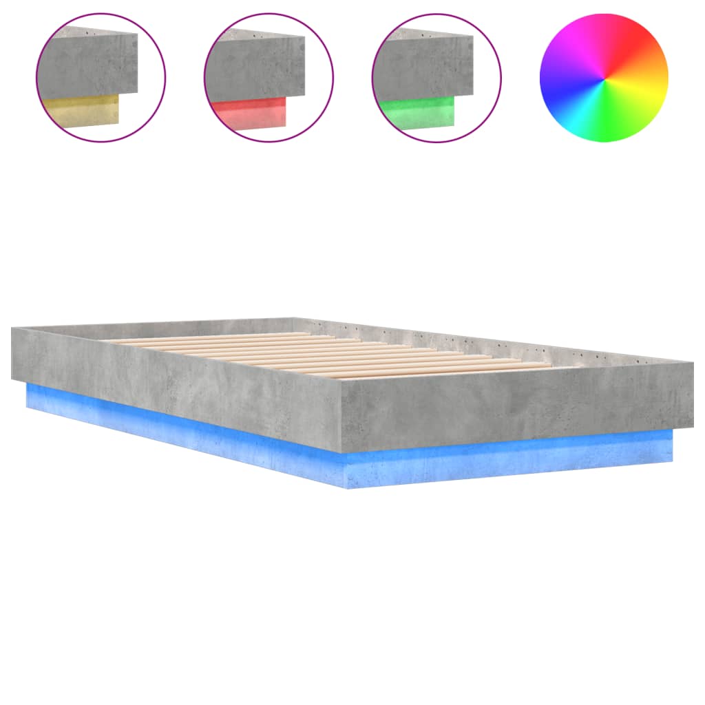 sengeramme med LED-lys 75x190 cm betongrå
