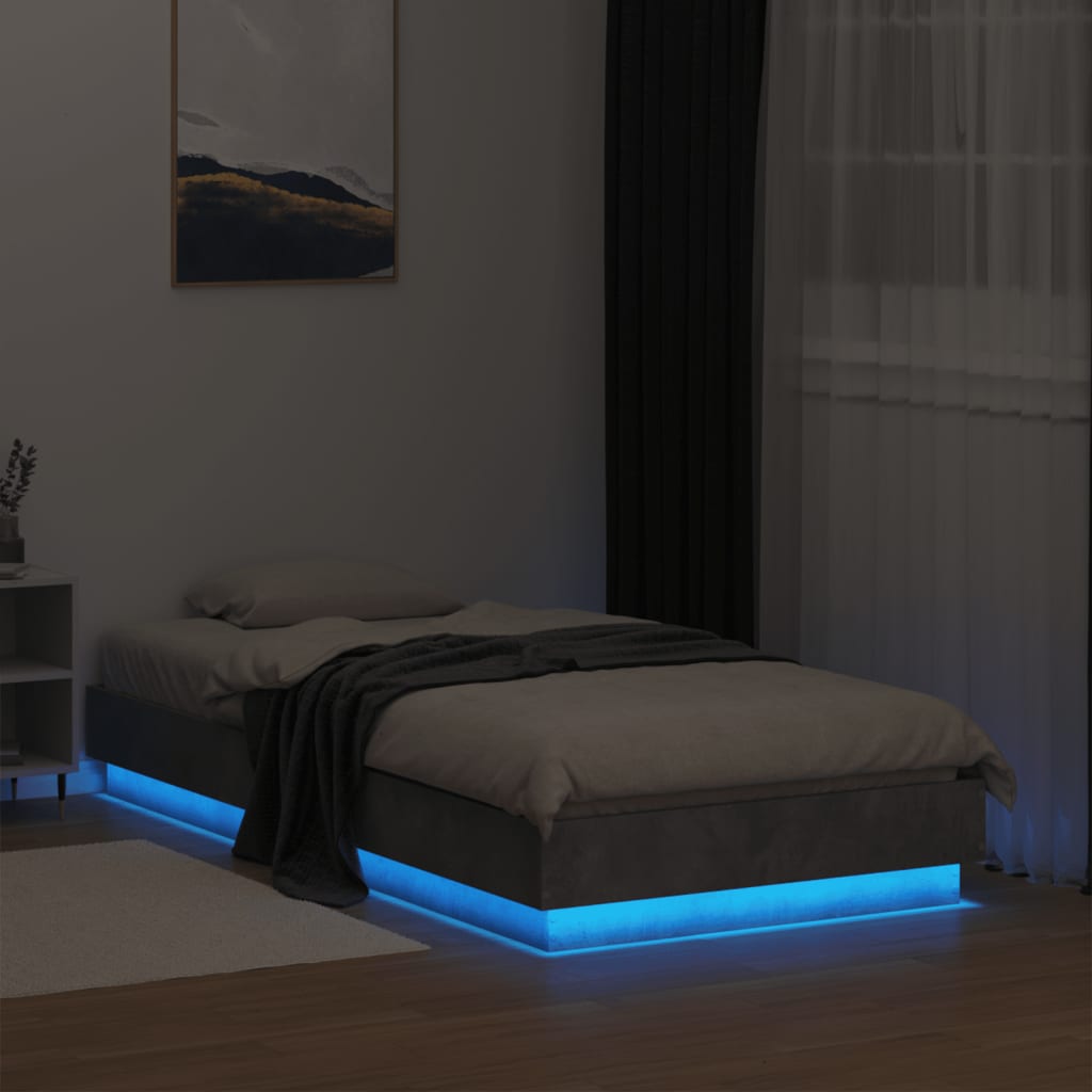 sengeramme med LED-lys 75x190 cm betongrå