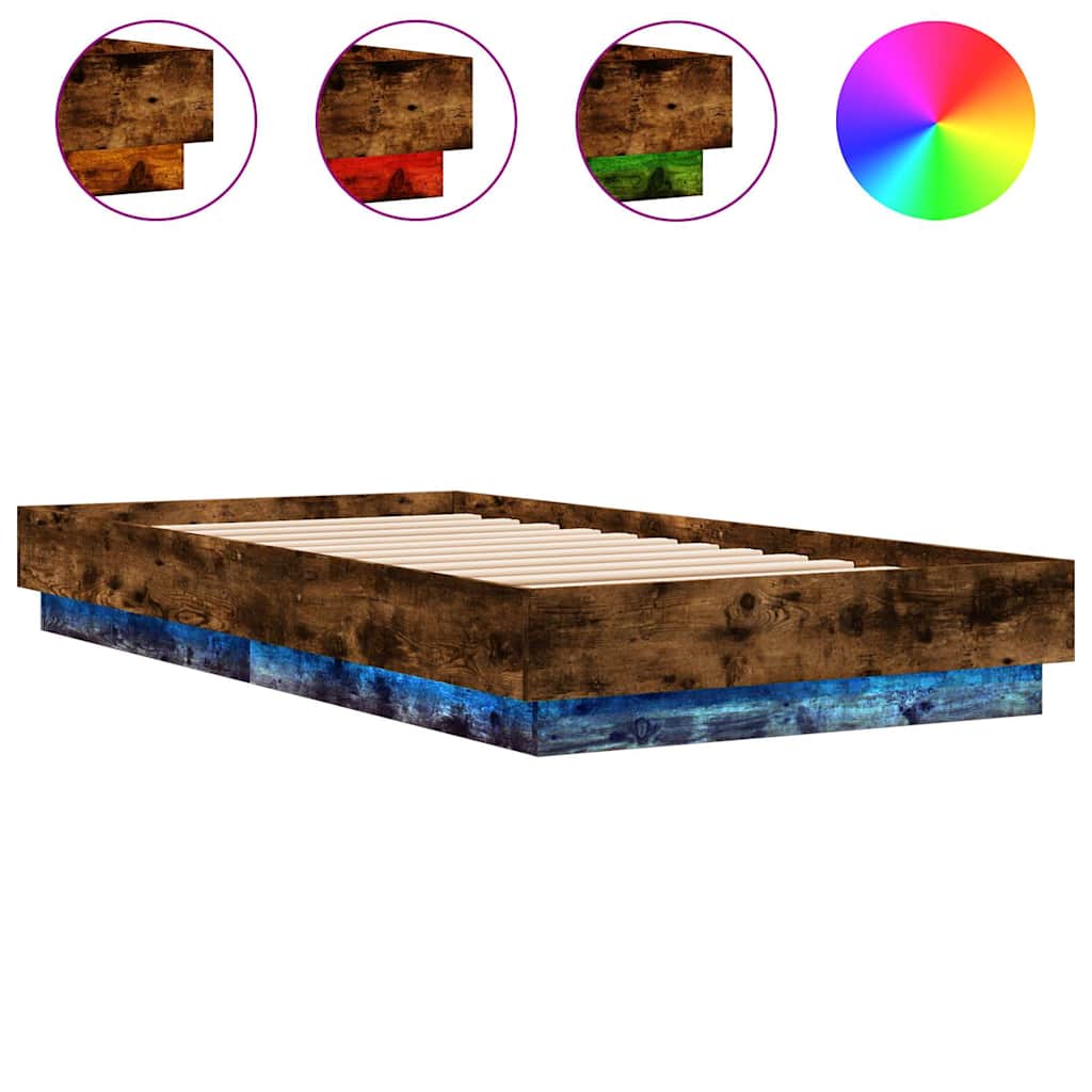 sengeramme med LED-lys 75x190 cm røget egetræ