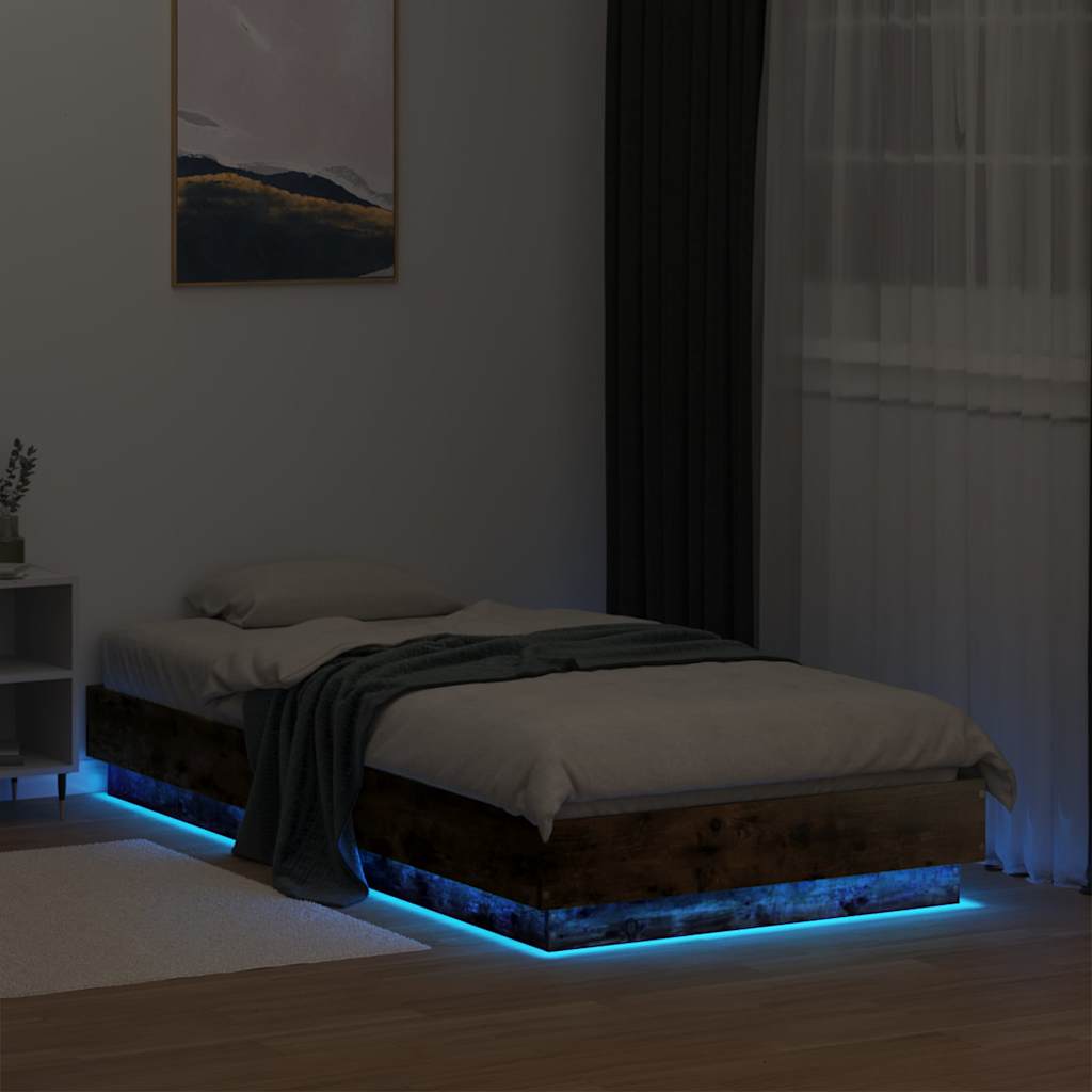 sengeramme med LED-lys 75x190 cm røget egetræ
