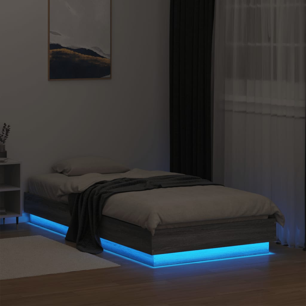 sengeramme med LED-lys 75x190 cm grå sonoma-eg
