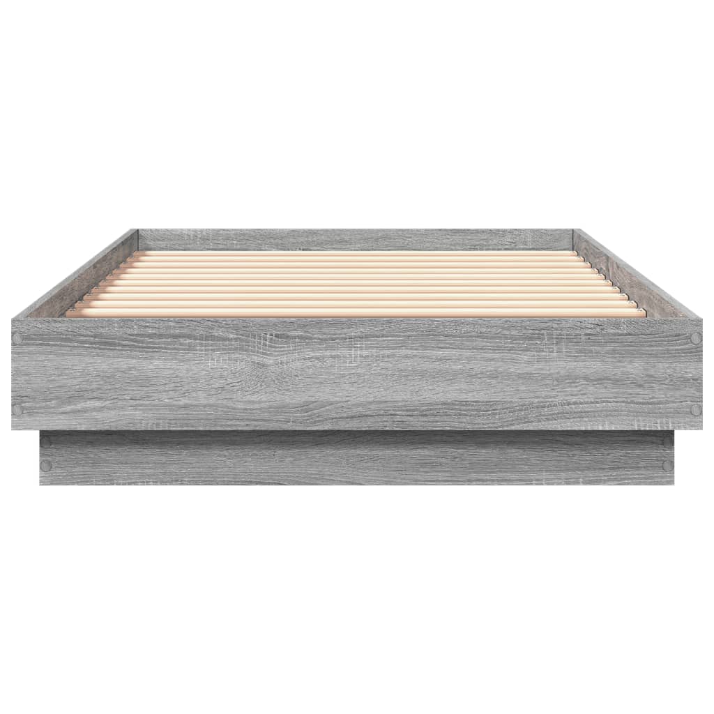 sengeramme med LED-lys 75x190 cm grå sonoma-eg