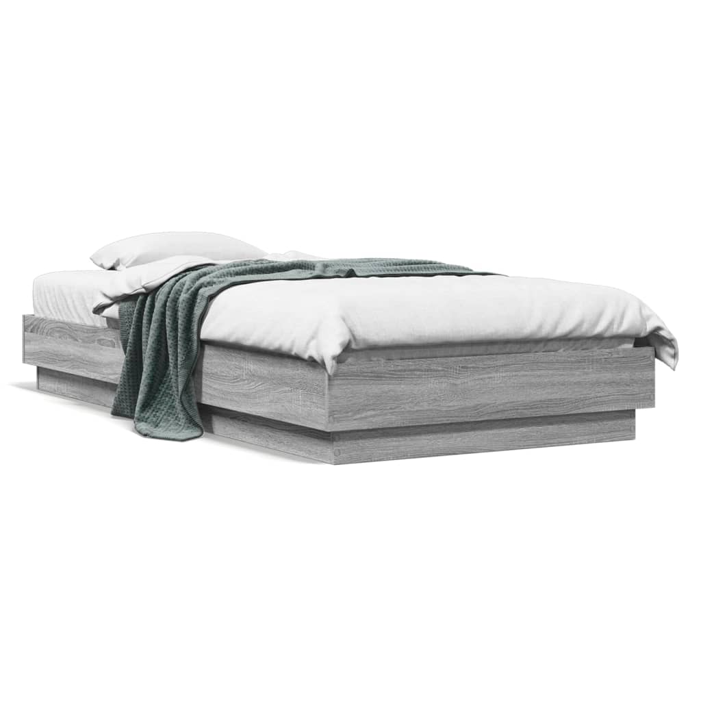 sengeramme med LED-lys 75x190 cm grå sonoma-eg