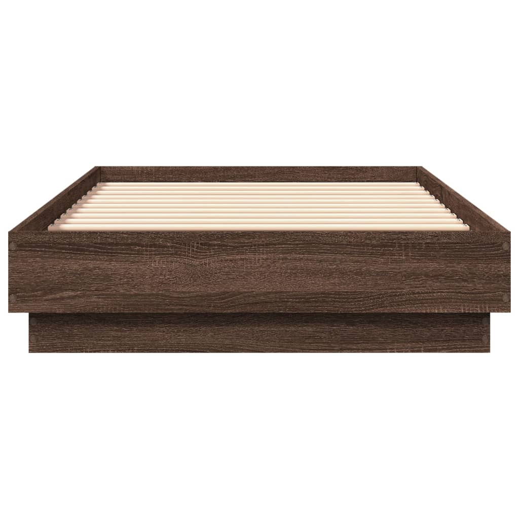 sengeramme med LED-lys 75x190 cm brun egetræsfarve