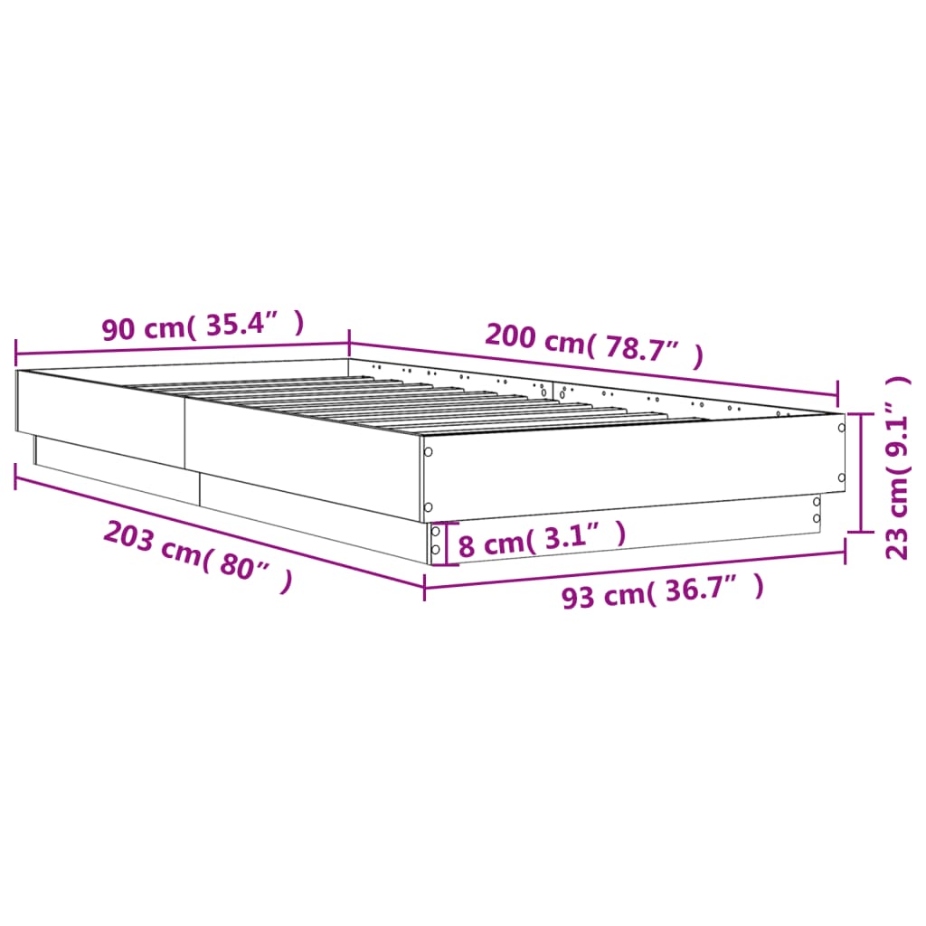 sengeramme 90x200 cm konstrueret træ hvid
