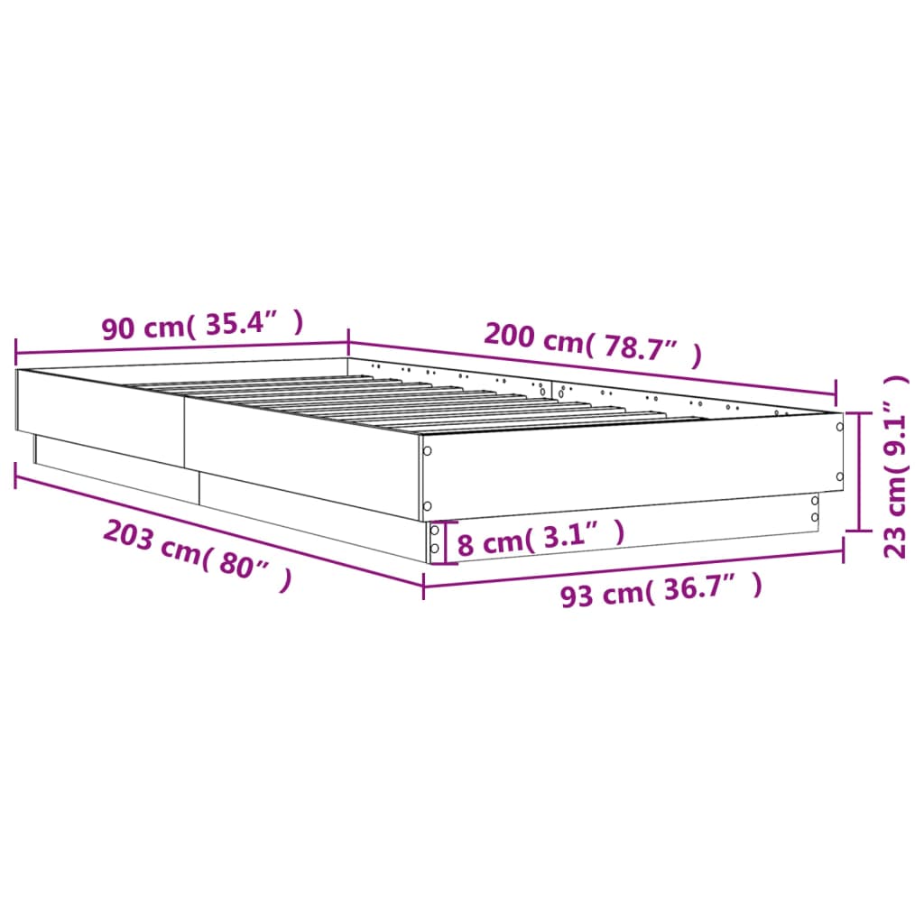 sengeramme 90x200 cm konstrueret træ grå sonoma-eg