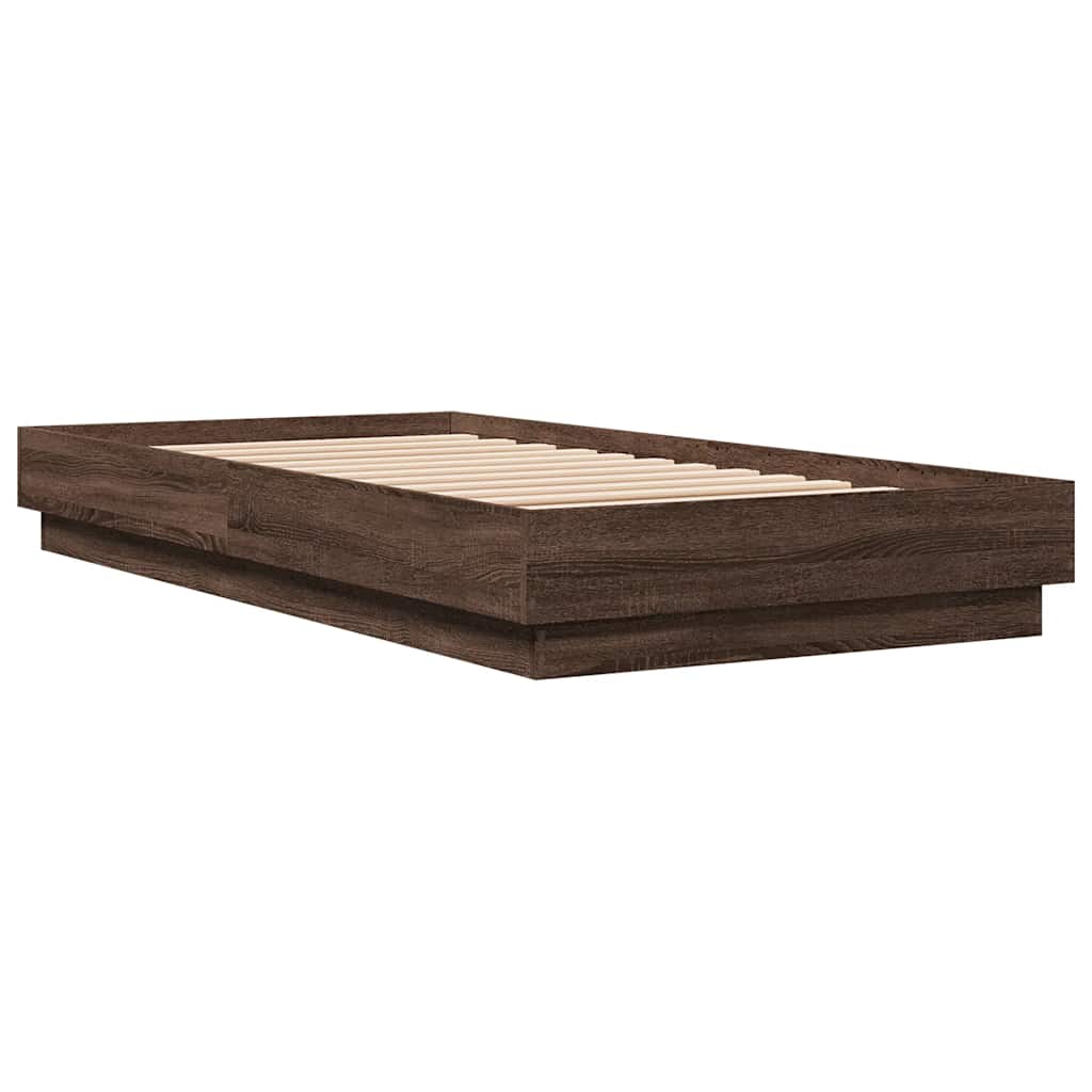 sengeramme 90x190 cm uden madras konstrueret træ brunt eg