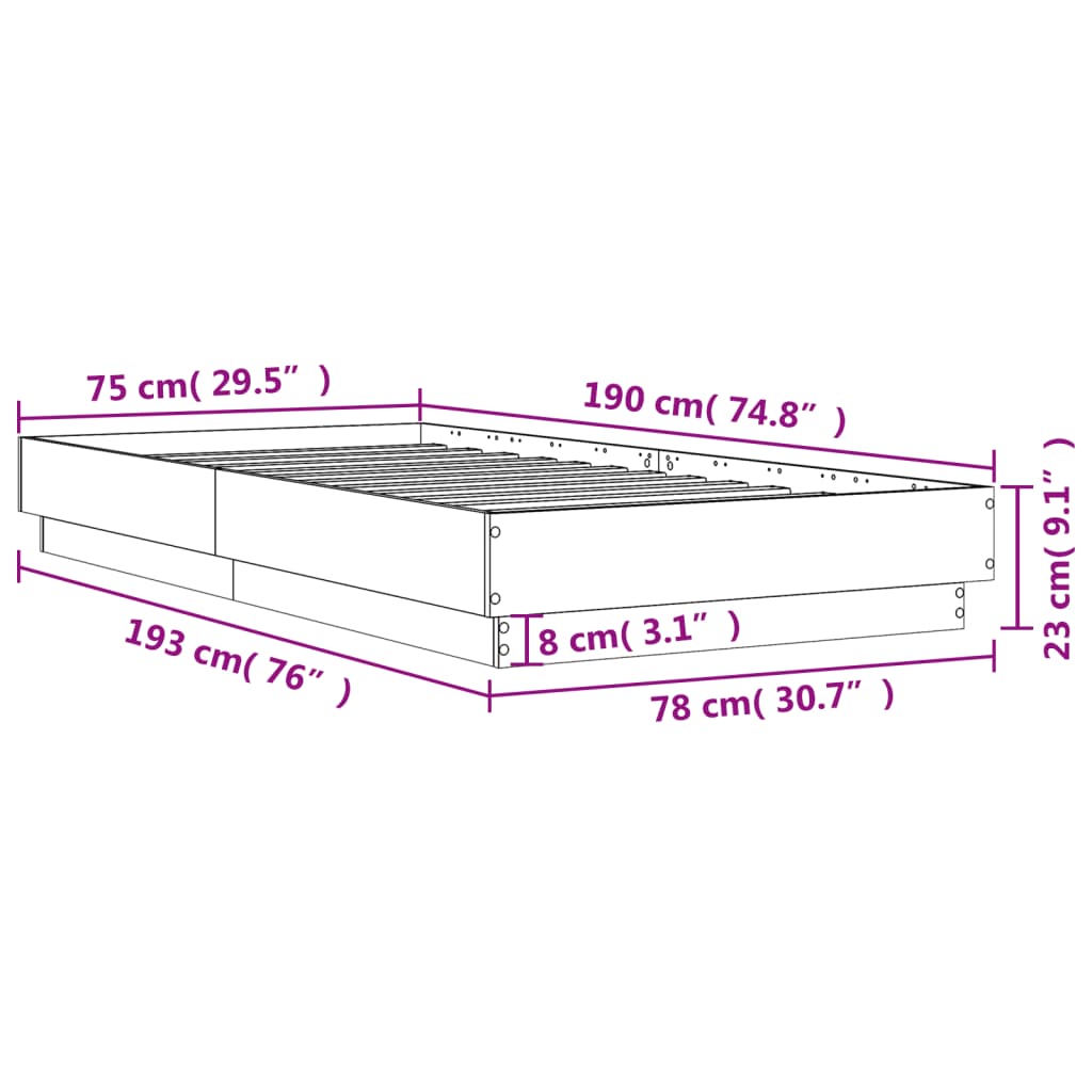 sengeramme 75x190 cm konstrueret træ sort