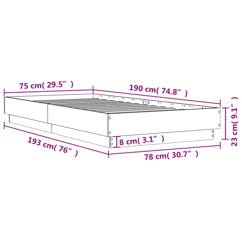 sengeramme 75x190 cm uden madras konstrueret træ røget eg