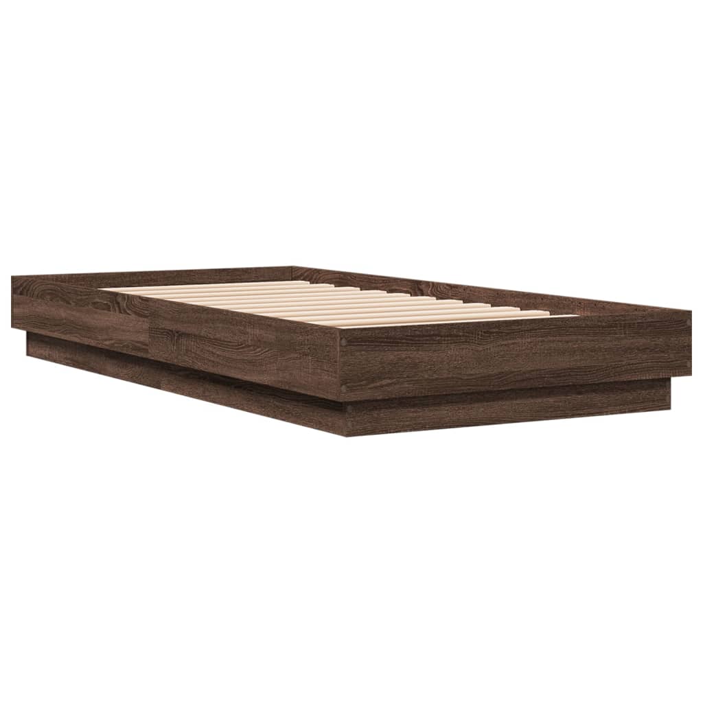 sengeramme 75x190 cm uden madras konstrueret træ brunt eg
