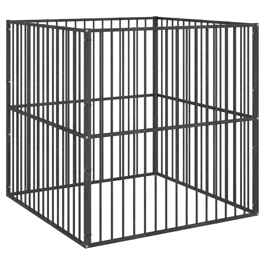 hundegård 4 paneler galvaniseret stål sort