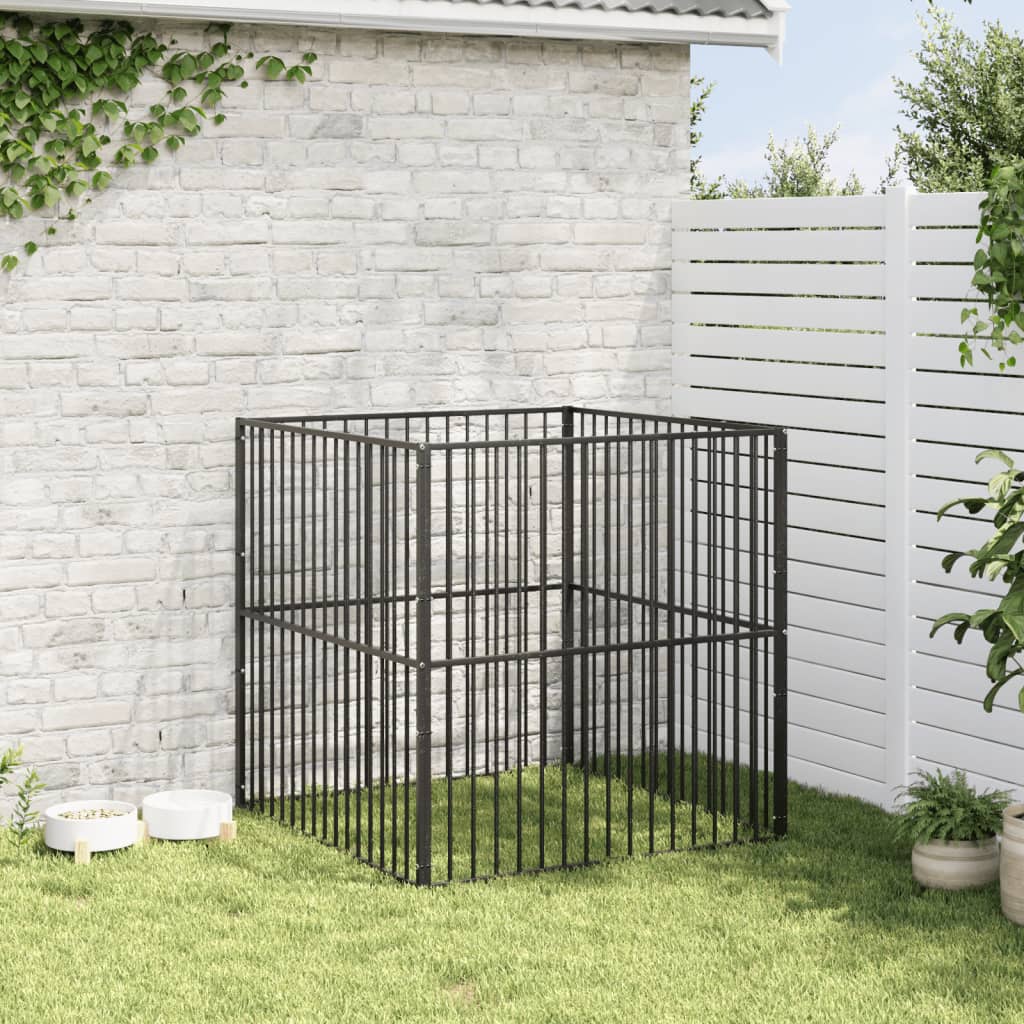 hundegård 4 paneler galvaniseret stål sort