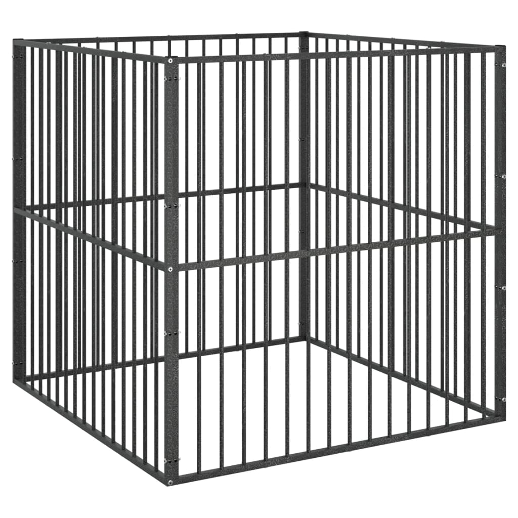 hundegård 4 paneler galvaniseret stål sort