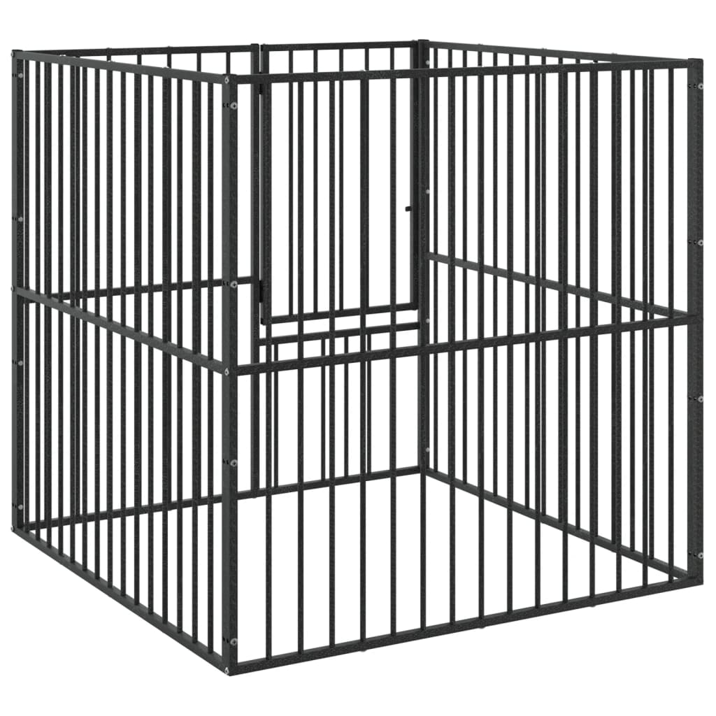 hundegård 4 paneler galvaniseret stål sort