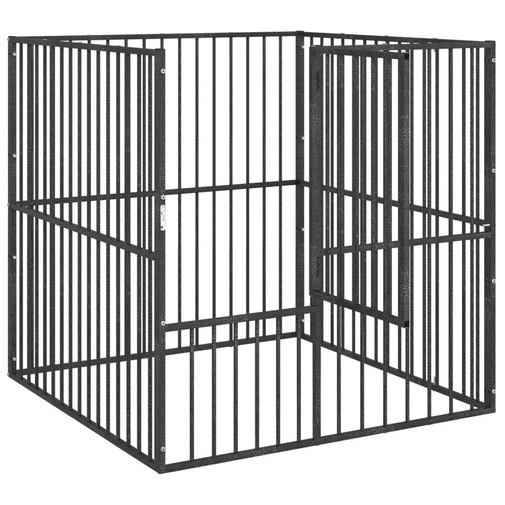 hundegård 4 paneler galvaniseret stål sort